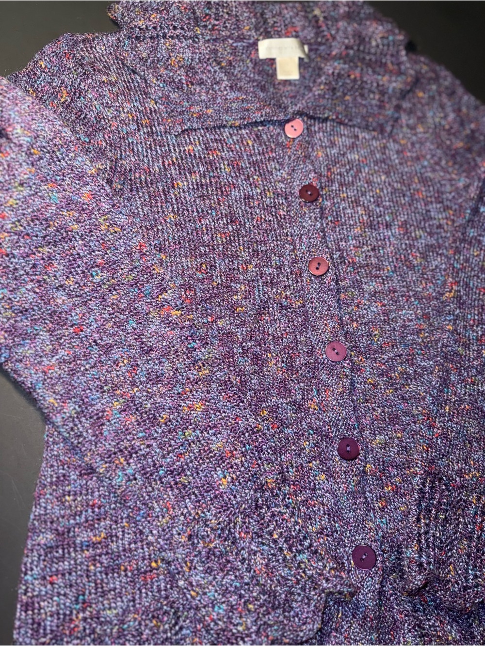 Christopher & Banks Purple Speckled Button-Front Cardigan - Picture 3 of 4